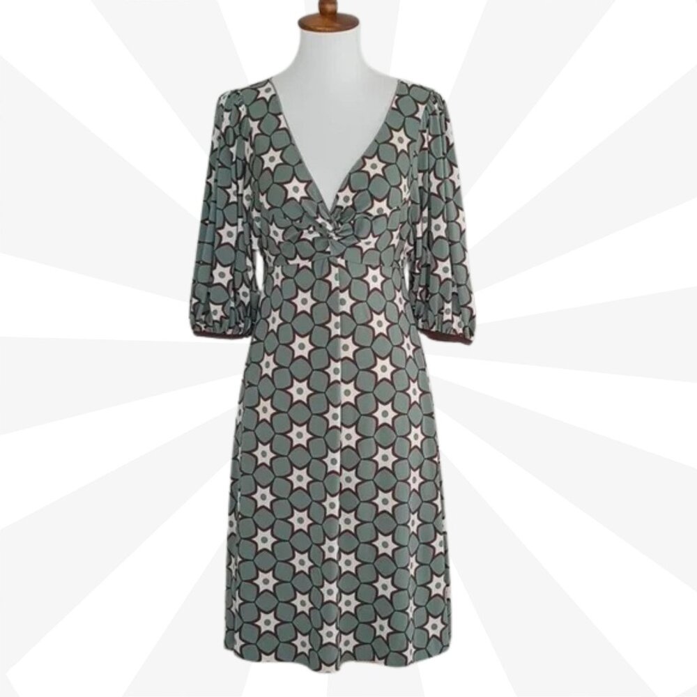 Max Studio Blue Green Dress Size S Knot Twist Front Knee Length